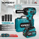 YOFIDRA 1/2" 1000N.M Brushless Electric Impact Wrench Handheld Cordless Car Screwdriver Drill Socket Set For Makita Battery Pin