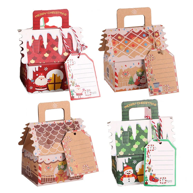 5/10pcs Christmas Gingerbread House Shape Gift Boxes Snowman Candy Snack Cookies Paper Box 2024 Xmas Party Decoration Supplies