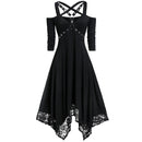 Halloween Plus Size Open Shoulder Elegant Party Dresses For Teens 2024 Lace Half Sleeve Gothic Dress Clothing Female