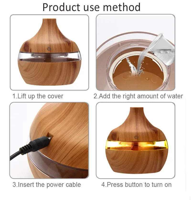 USB 300ML Air Humidifier Electric Aroma Diffuser Mist Wood Grain Oil Aromatherapy Mini Portable Newfashioned For Car Home Car