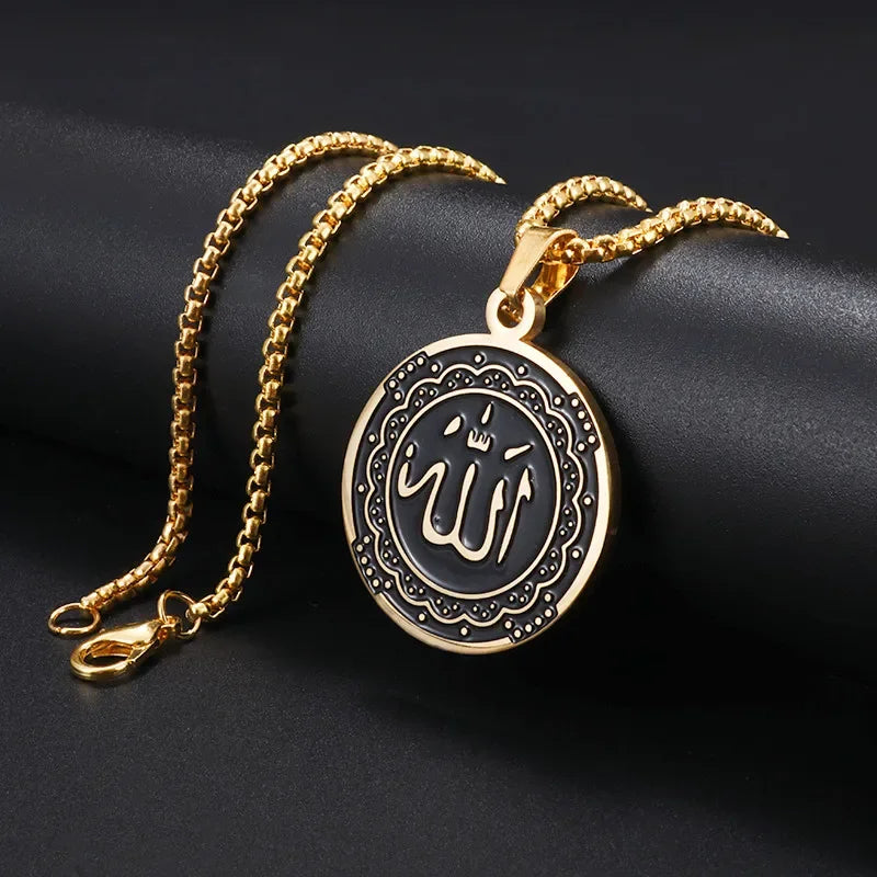 Classic Lucky Arabian God Allah Pendant Stainless Steel Necklace Ladies Islamic Muslim Charm Amulet Jewelry Gift Wholesale