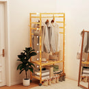 Bamboo Garment Coat Rack Clothes Hanging Rack Organizer with Wheels