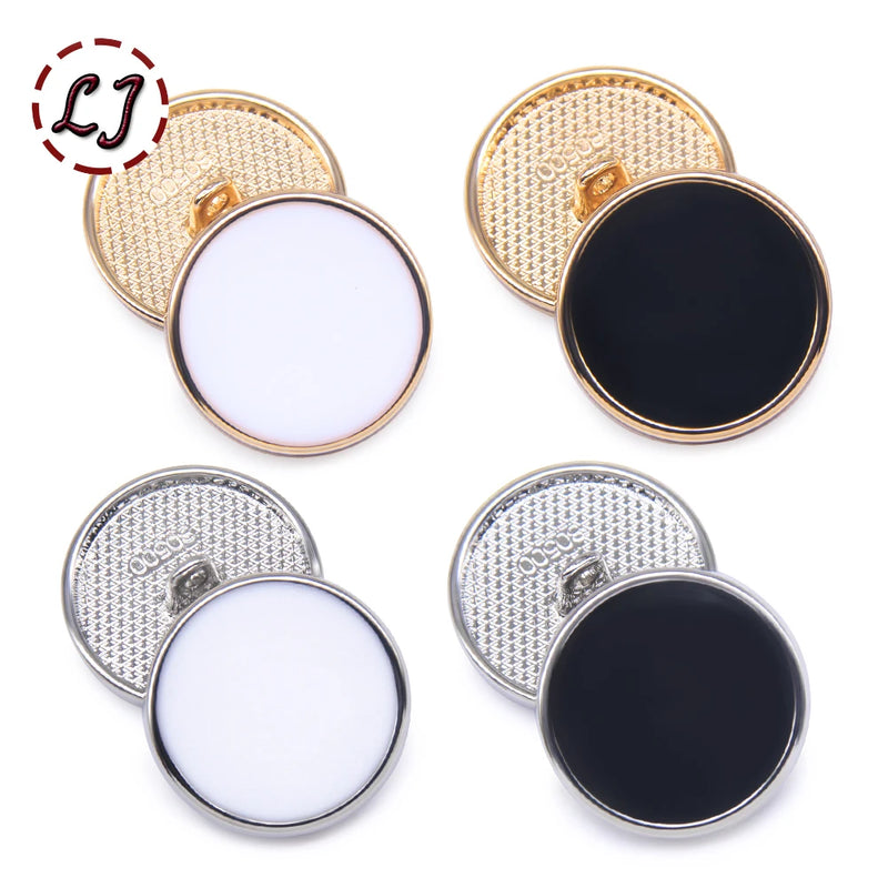 New 10pcs Golden Silver Metal Black White Sewing Buttons For Women Men Clothing Decor Shirt Sweater Overcoat Suit Accessory DIY