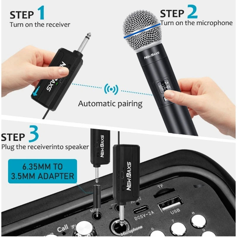 Wireless Dual Handheld Dynamic Microphone Karaoke Microphone with Rechargeable Receiver for Wedding Party Speech Church Club