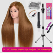 New Female Mannequin Training Doll Head With 70% Real Hair For Hairsyles Hairdressing Cosmetology Dolls Head With Stand Tripod