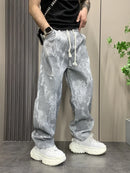 Men's Summer New Vintage High-End Straight Floral Loose Personal Style Trendy Casual Pants Autumn Winter Fashion Y2k Trousers