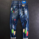 Streetwear Fashion Men Jeans Retro Blue Stretch Slim Fit Ripped Jeans Men Painted Designer Hip Hop Splashed Denim Pants Hombre