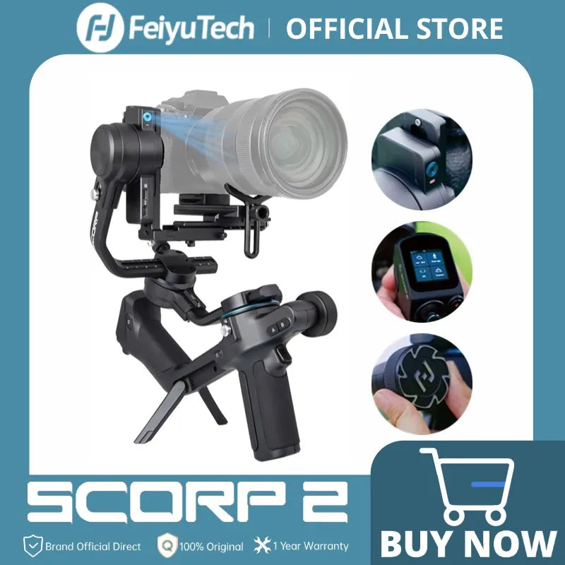 FeiyuTech SCORP 2[Official]Camera Gimbal Stabilizer Built-in AI Tracker Upgrade Joystick Touch Screen for Mirrorless DSLR Camera