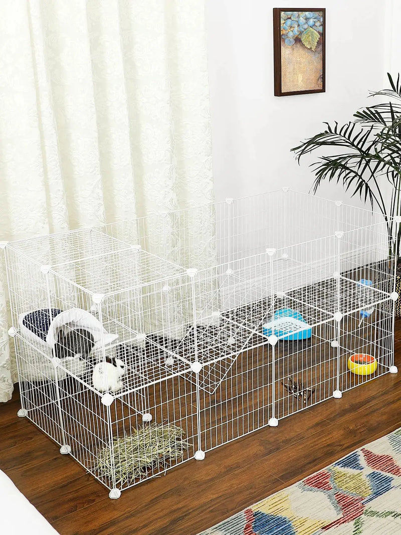 SONGMICS 2-Floor Metal Pet Playpen, 36 Grid Panels, Customisable Cage Enclosure for Small Animals, Guinea Pigs Hamster Runs