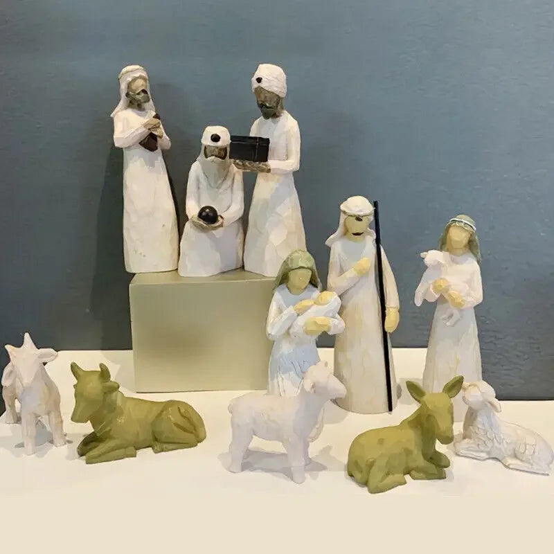 Holy Family Willow Tree Figurine Easter Religious Jesus Nativity Set Hand-painted Statue Ornaments Room Home Decoration Crafts