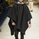Autumn Trendy Men's Cape Coat Vintage Poncho Jacket Batwing Sleeve Irregular Design Men Hooded Trench Shawl Coat Cosplay Costume