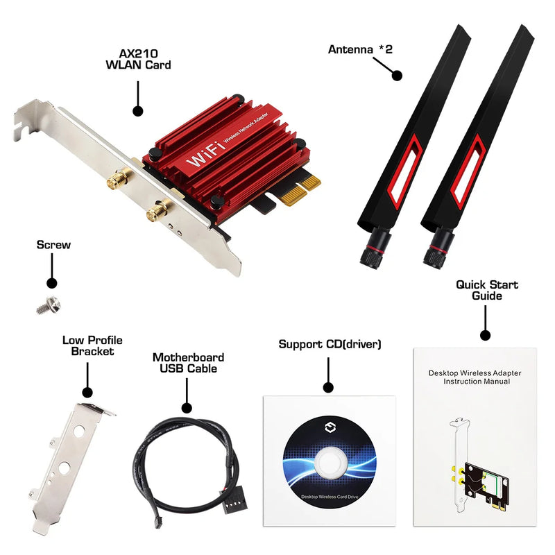 3000Mbps WiFi6E AX210 Bluetooth 5.3 Dual Band 2.4G/5GHz/6GHz WiFi Card 802.11AX/AC PCI Express Wireless Network Card Adapter PC