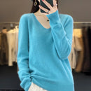 Women 100% Pure Wool Soft Sweater First Line Seamless V-neck Solid Pullover Autumn Winter Basis Casual Cashmere Knit Top