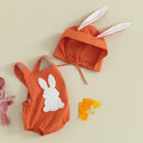 Infant Baby Girl Boy Easter Outfits Fuzzy Embroidery Sleeveless Romper with Bunny Ears Hat Set Toddlers Summer Clothes Sets