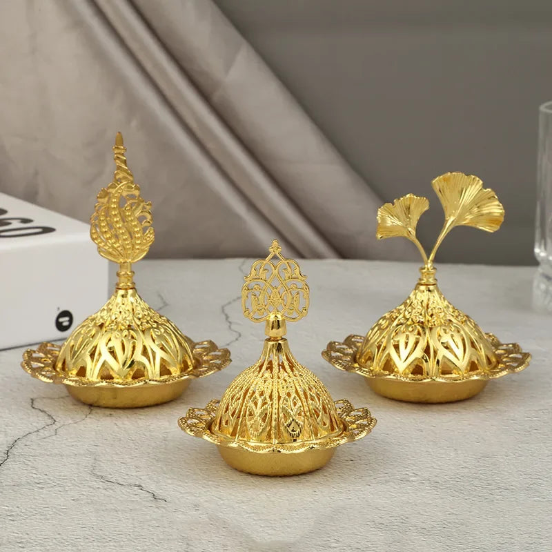 Incense Burner Hollow Golden Tower Oil Burner Arab Style Portable Censer Holder For Home Hotel Incense Holder Desk Yoga Ornament