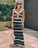 Tossy Striped Contrast Color Knitted Skirt Set 2-piece Summer Backless Casual Vest Top Women's Set 2-piece Sleeveless Skirt Set