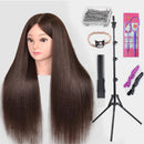 New Female Mannequin Training Doll Head With 70% Real Hair For Hairsyles Hairdressing Cosmetology Dolls Head With Stand Tripod