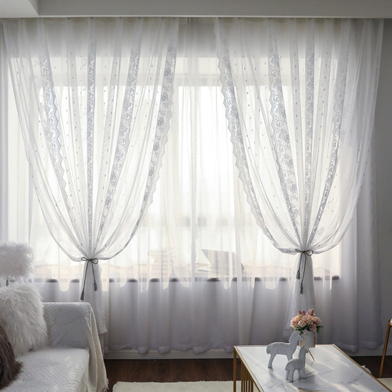 White Tulle Curtains for Living Room Bedroom Windows Lace Curtains Sheer For Girls Children' Room Decoration Modern Voile Drapes