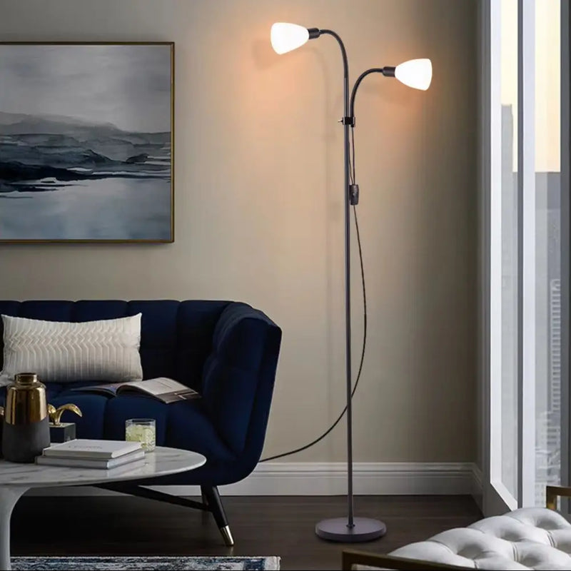 Adjustable Standing Double Headed Floor Lamp, Black