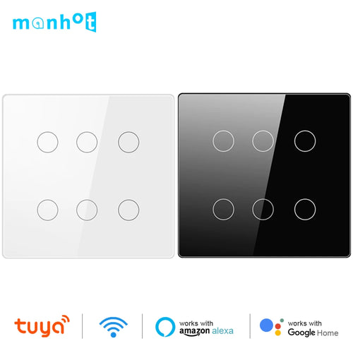 Tuya Smart WLAN Lichtschalter 4x4 Brasilien Licht Wandschalter Touch-Panel 4/6-fach Funksteuerung für Alexa Google Home 100-250V