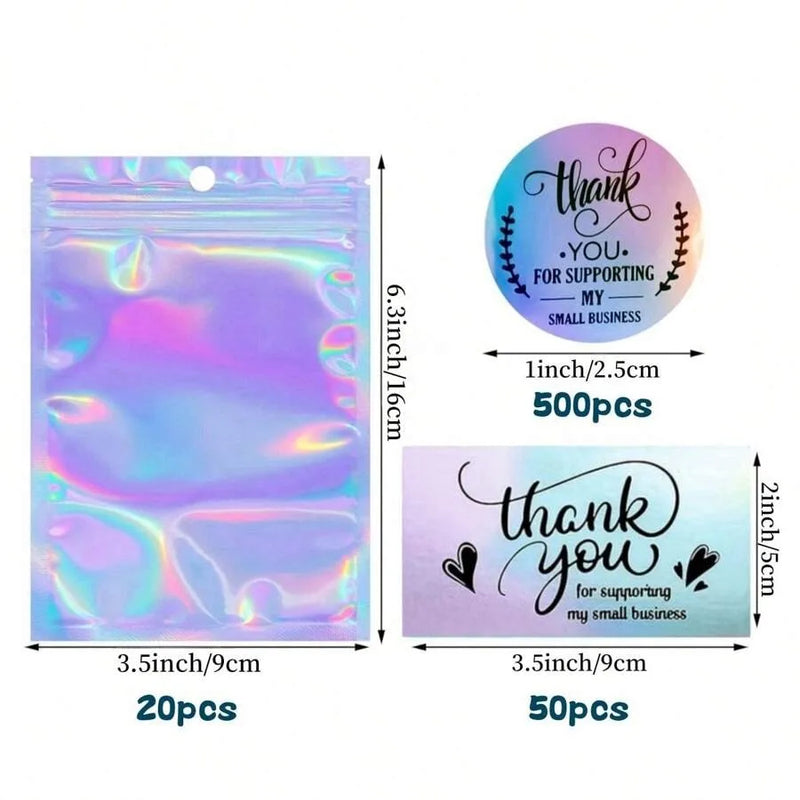 570 Pcs Laser Thank You Business Cards Stickers Kit, Include 50pcs Business Card 500pcs Thank You Stickers 20pcs Resealable Pack