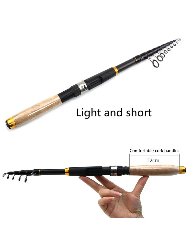 Telescopic Fishing Rod Carbon Fiber Fishing Pole Cork Handle Small Short Sea Pole for Seawater Freshwater Bass Trout Fishing