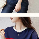 Autumn and Winter Women's Pullover Round Neck Contrast Shoulder Drop Long Sleeve Tee T-shirt Hoodies Fashion Casual Loose Tops