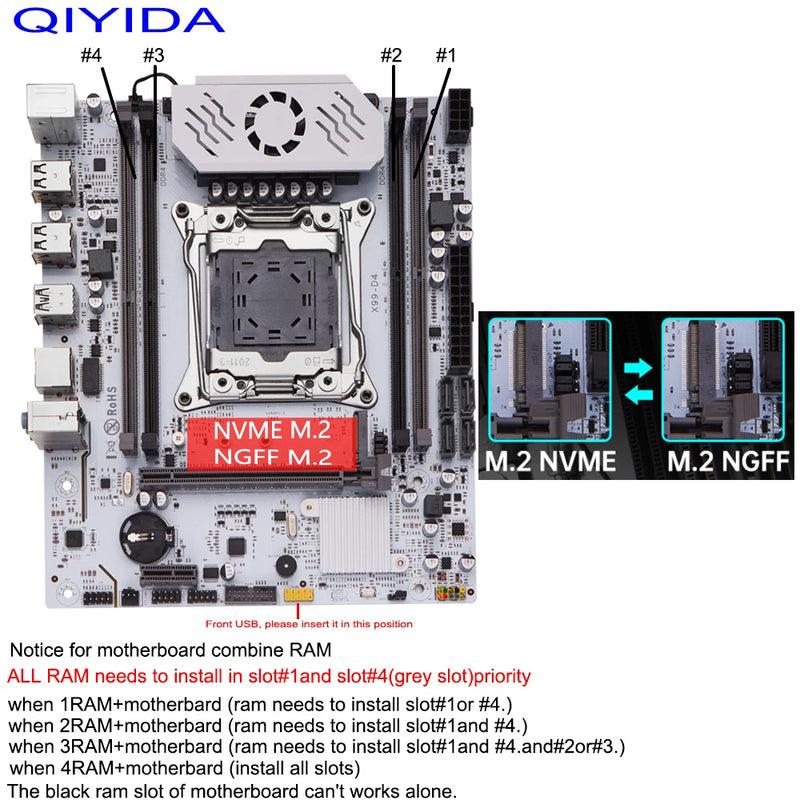 QIYIDA X99 Motherboard Set LGA 2011-3 Kit Xeon E5 2650 V4 CPU Processor With 16GB DDR4 ECC RAM Memory SSD NVME M.2 X99 C612 chip