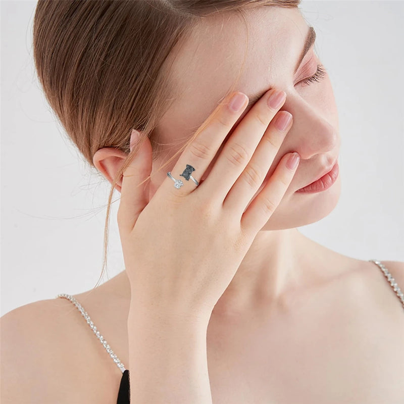 1Pc Cute Black Pug Dog Paw Open Ring Exquisite Women's Dog Jewelry Fashion Daily Accessories Perfect Gift for Dog Lovers
