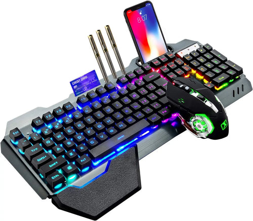 Kabellose Gaming-Tastatur- und Maus-Kombination K680, Regenbogen-LED-Hintergrundbeleuchtung Tastatur mit wiederaufladbarem 3800-mAh-Akku, Metallgehäuse