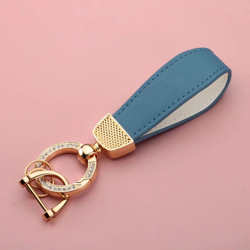 Luxury Metal Leather Car Key Chain Pendant Split Keychain Rhinestone Ring For Woman Man Girly Strap Fashion Keyring Accessories