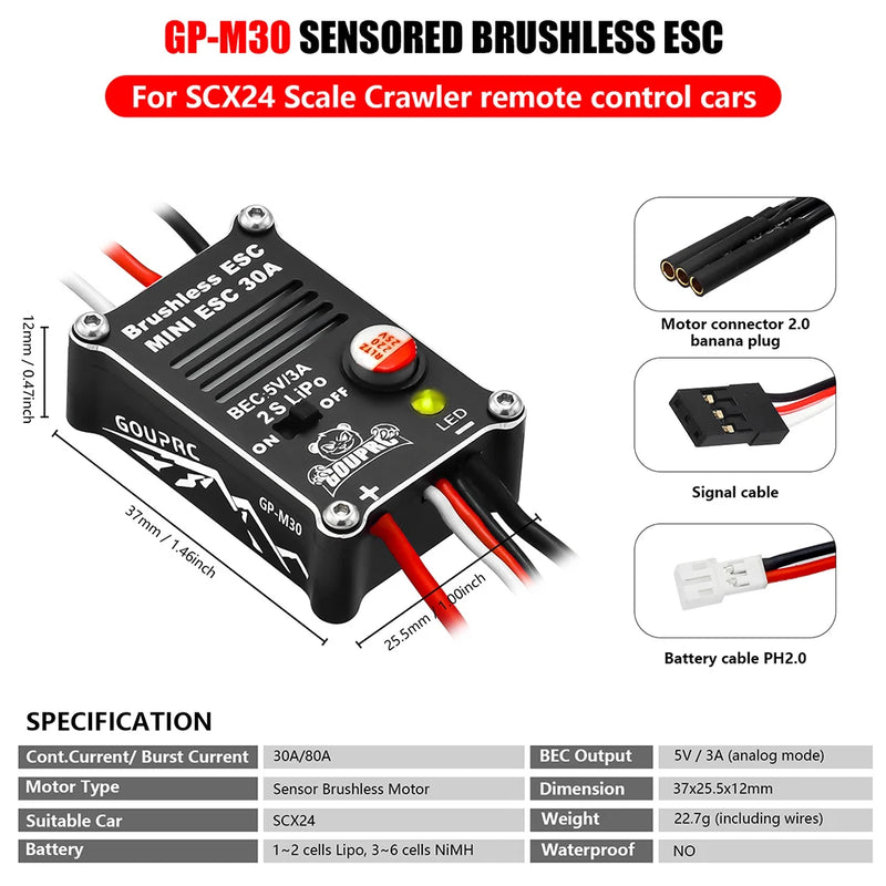 2204 2400KV Brushless Outrunner Motor with Transmission and 30A ESC for 1/24 RC Crawler Axial SCX24 Upgrade