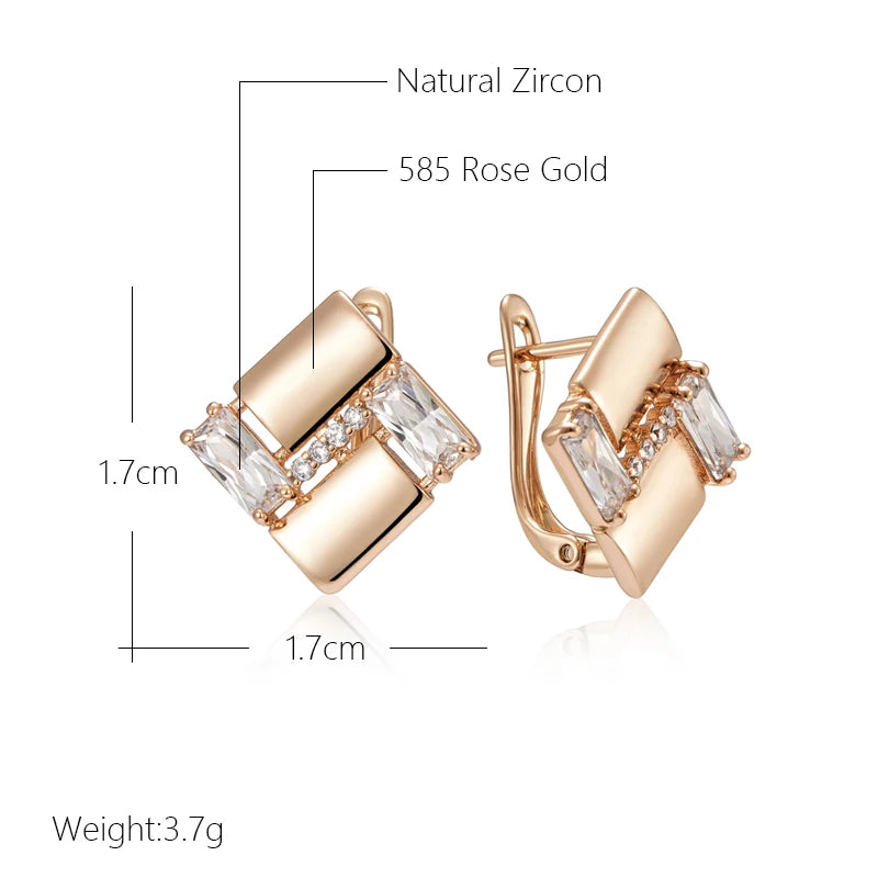 Kinel Unusual 585 Rose Gold Color Square English Earrings for Women Fashion Natural Zircon Accessories Vintage Wedding Jewelry