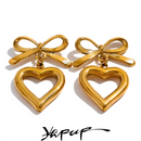 Yhpup New Stainless Steel Bow Tie Heart Love Hollow Drop Earrings Stylish High Quality Gold Plated Earrings Jewelry Waterproof