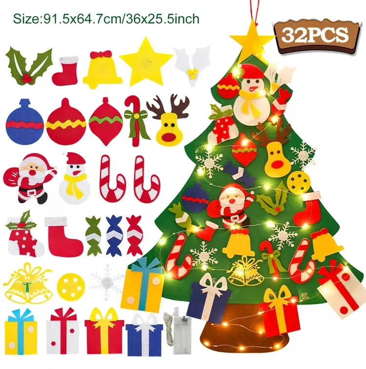 DIY Felt Christmas Tree with Light Merry Christmas Decoration For Home 2024 Xmas Tree Ornaments Navidad Noel New Year Gifts 2025