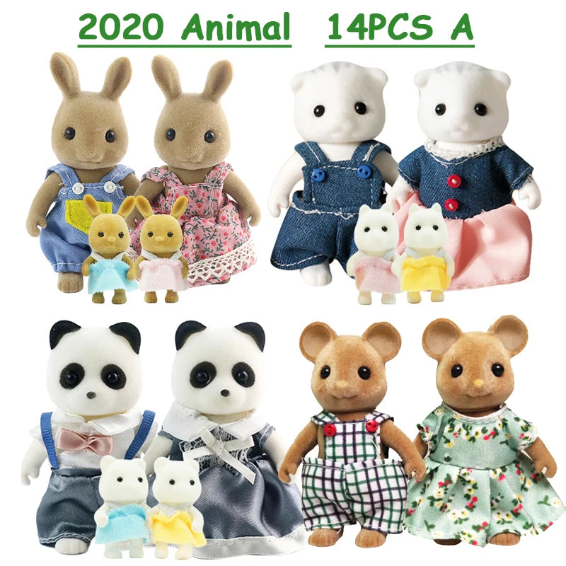 Easter Bunny 10-18Pcs Forest Family Miniture Animals Doll Toy Simulation 1:12 Reindeer Panda Figure Girl Dollhouse Birthday Gift