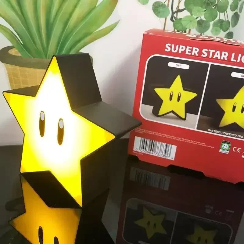 Luz LED nocturna de Super Mario Bros, lámpara de ladrillo, estatua de estrella, lámpara de mesa de carga USB, juguetes, regalos