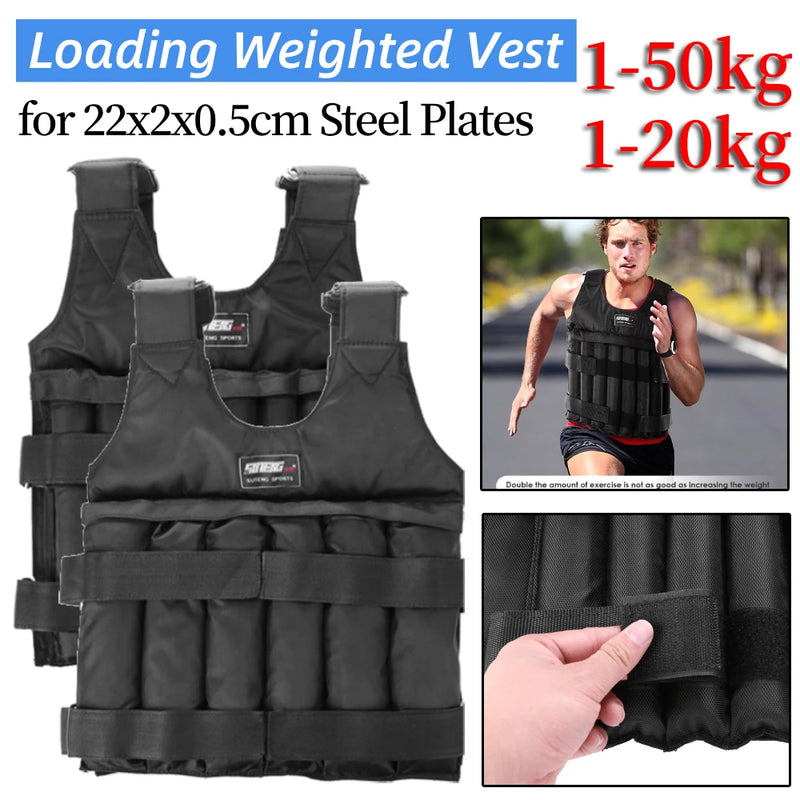 1-20KG1-50KG Adjustable Loading Weighted Vest Workout Weight Jacket Exercise Vest Workout Equipment for Running Training Jogging
