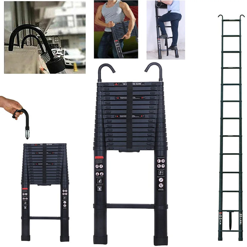 6.2M Heavy Duty Telescopic Ladders With Hooks 14 Steps Aluminum Extend