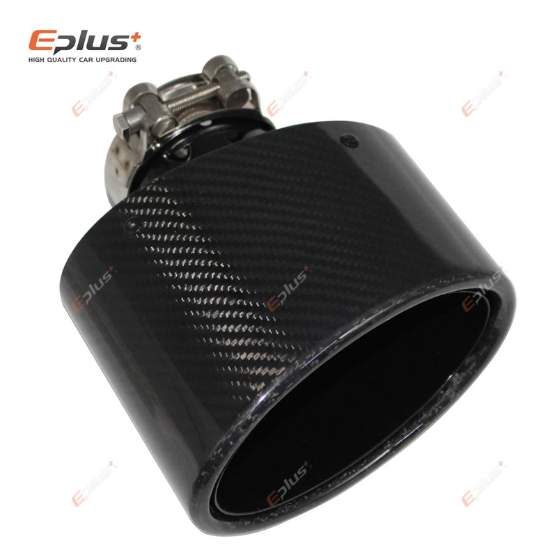 EPLUS Gloss Carbon Fiber Car Muffler Tip Exhaust Pipe Nozzle Decoration Universal Stainless Black Oval 150mm Tilting Left Right