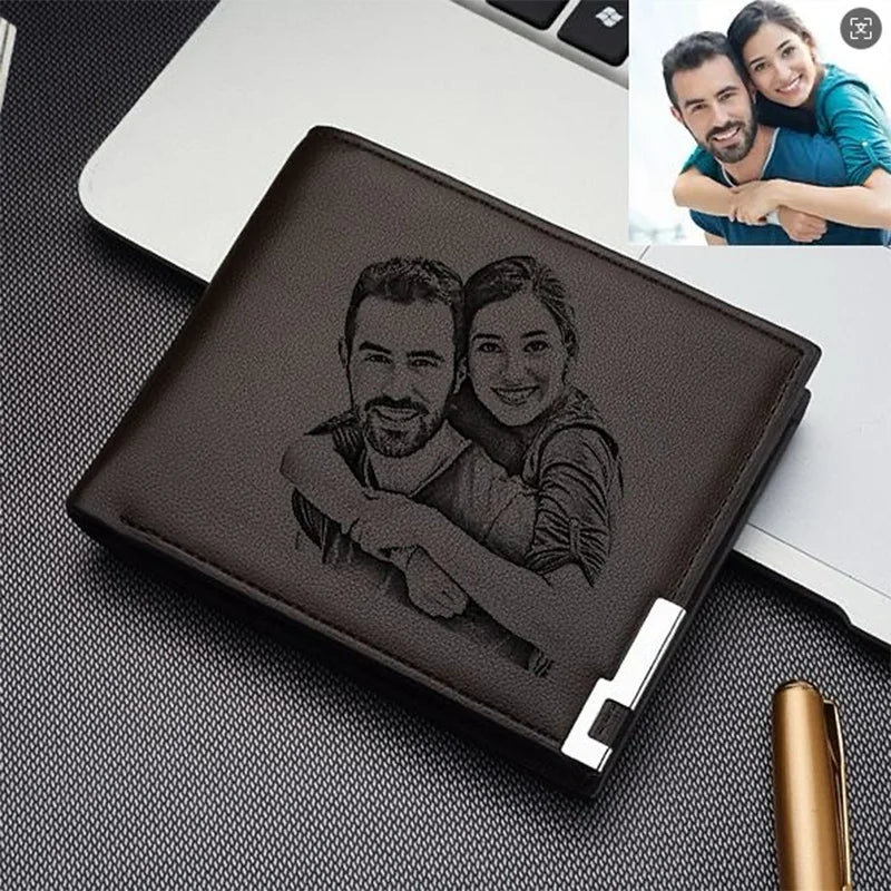 Personalized Photo Gift for for Father's Day Men Engraved Wallets Custom Picture Card Holder Gift for Dad Him