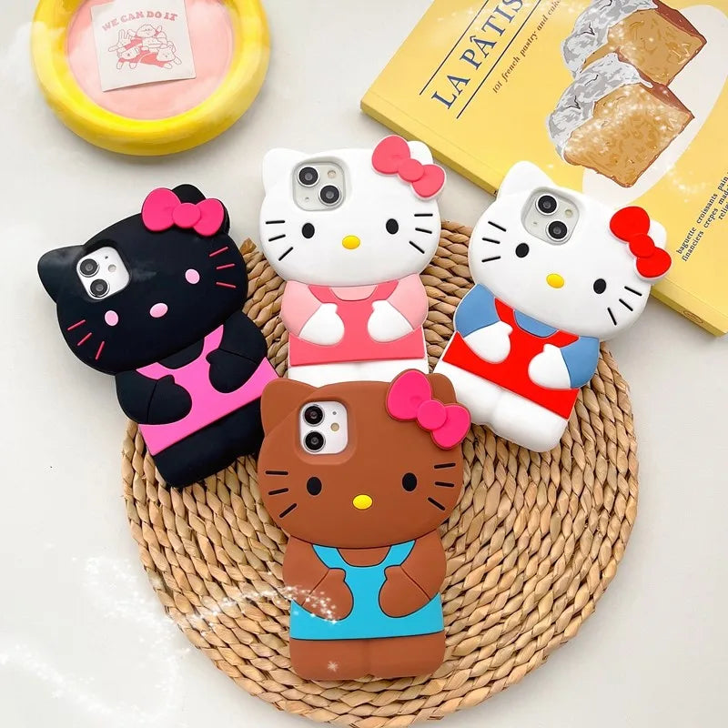 For iPhone 15 14 13 12 11 Pro Plus mini Max Xs XR 6 7 8 SE Bow Hello Kitty Silicone Soft Cover Case