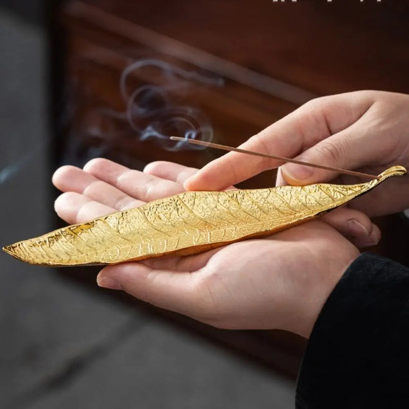 Handmade Leaf Incense Tray Portable Leaf Design Zinc Alloy Vertical Incense Rack Antique Incense Holder Gift