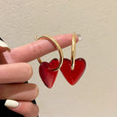 XIALUOKE Vintage Hyperbole Red Heart-shaped Drop Earrings For Women Personality Golden Hoop Earrings Jewelry Accessories
