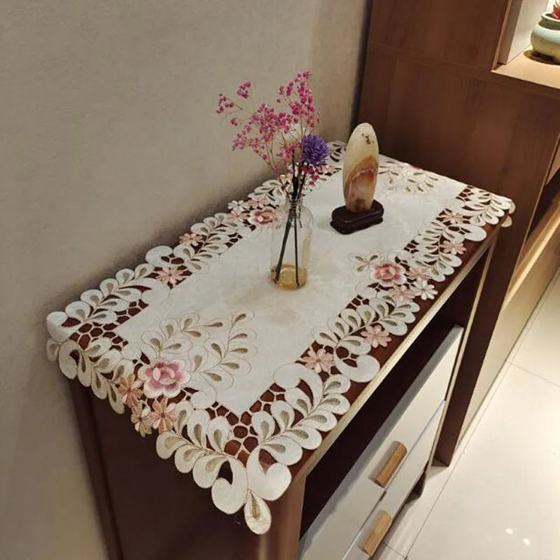 Popular satin Rose flower Embroidery table place mat Christmas pad dish dining placemat cup coaster coffee tea doily kitchen