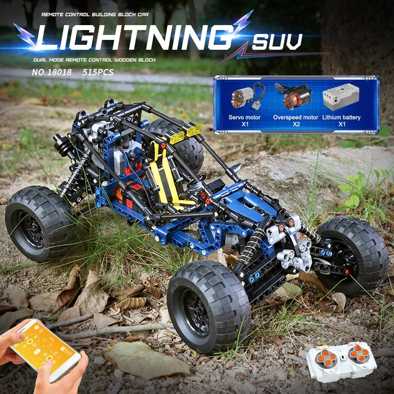 MOULD KING 18018 Technical Car Toys The MOC-3028 APP&RC Motorized Blue Lightning Buggy Model Building Blocks Bricks Kids Gifts