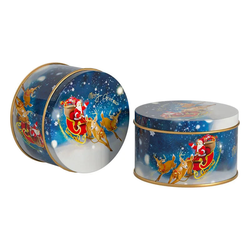 Christmas Round Metal Gift Box Candy Cookie Storage Containers Tinplate Boxes Children Christmas Gift Holiday Party Supplies