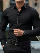FGKKS New Men Shirts Brand Fashion Quality Smart Business Four Season Long Sleeve Casual Patchwork Elastic Male Dress Shirt
