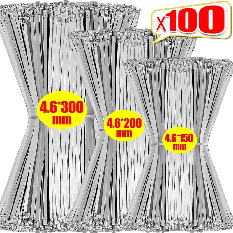 20/100pcs Stainless Steel Cable Ties Metal Zip Tie Straps for Exhaust Wrap Multi-Purpose Heavy Duty Self-locking Fastening Rings