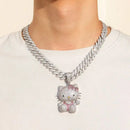 Kawaii Hello Kitty Necklace Anime Sanrio Hip Hop Cute Diamond Pendant Necklace Men's and Women's Cartoon Fashion Jewelry Gift
